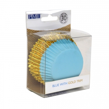 Cupcake Baking Cases - Blue with Gold Trim